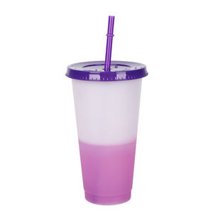 Vaso Mágico de Plástico de Colores sin BPA Personalizado de 16 y 24 Oz que Cambia de Color con Agua Fría Reutilizable con Tapa y Pajita para Café - Product Image 1