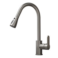 Robinet de cuisine moderne en laiton, monocommande, avec douchette extractible, rotatif, avec cartouche céramique, finition brossée imitation fil de fer