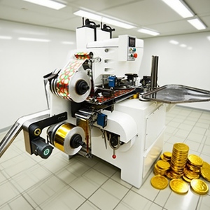 Máquina automática para envolver monedas de oro y chocolate para negocios de fábrica para bebidas, alimentos, papel de aluminio, opciones de bolsas con Motor PLC - Product Image 1