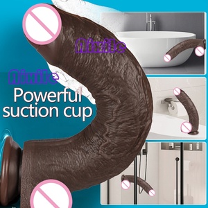 Grand Godemichet Noir en Silicone à Double Densité avec Ventouse, Godemichets Anaux de Grande Taille avec Tige Courbe pour Stimulation du Point G et Étirement Anal Profond - Product Image 4