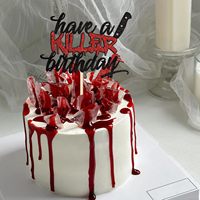 1 Pack Décoration de gâteau d'anniversaire à thème horrifique avec paillettes, pour fête d'anniversaire sur le thème des films sanglants, fournitures de fête d'Halloween