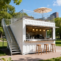 Café mobile contemporain moderne, bar, kiosque alimentaire en conteneur maritime, robuste, durable, haute utilisation de l'espace