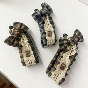 Pinza para el pelo estilo campestre francés con lazo de encaje, nueva pinza con borde de diamantes de imitación, pinza para flequillo con cinta, accesorio dulce para el pelo tipo pico de pato - Product Image 2