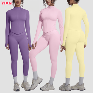 YIAN Nouveaux ensembles de sport pour femmes à manches longues, ensembles de gym respirants et très élastiques, ensembles de yoga Pilates, vêtements pour femmes - Product Image 1