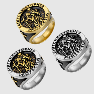Punk Biker Christian Cross Statement Siegelringe St Christopher Schützen Sie uns Ring für Männer Edelstahl Religiöser Amulett ring - Product Image 1