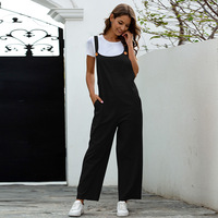 Salopette d'été solide Casual Loose Suspender Women Sleeveless Cargo Straps Baggy One Piece Jumpsuits Bib Rompers With Pockets