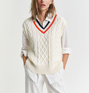 صدريّة محصول محبوكة بدون أكمام على طراز Preppy للسيدات من القطن ، سترة صيفية غير رسمية للفتيات - Product Image 1