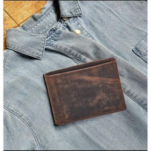 กระเป๋าสตางค์แบบพับได้สำหรับผู้ชาย Wise Owl Accessories หนังแท้ ป้องกัน RFID ช่องใส่บัตรบางเฉียบ หนัง Crazy Horse สีคอนยัค - Product Image 5