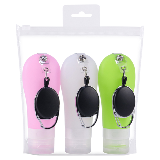 Travel Set of 3 Bottles 3oz Multiple Travel-Size Accessories Squeeze Hotel Toiletry Silicone Travel Bottles Kits with Keychains