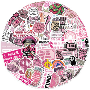 50 Pegatinas Divertidas de Monedas de Dólar con Dibujos Animados Rosas para Decorar Botellas y Laptops - Product Image 2