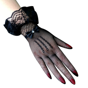 Gants de conduite d'été en dentelle noire et blanche pour femmes, gants en maille filet pour filles, gants de mariée à doigts complets - Product Image 4