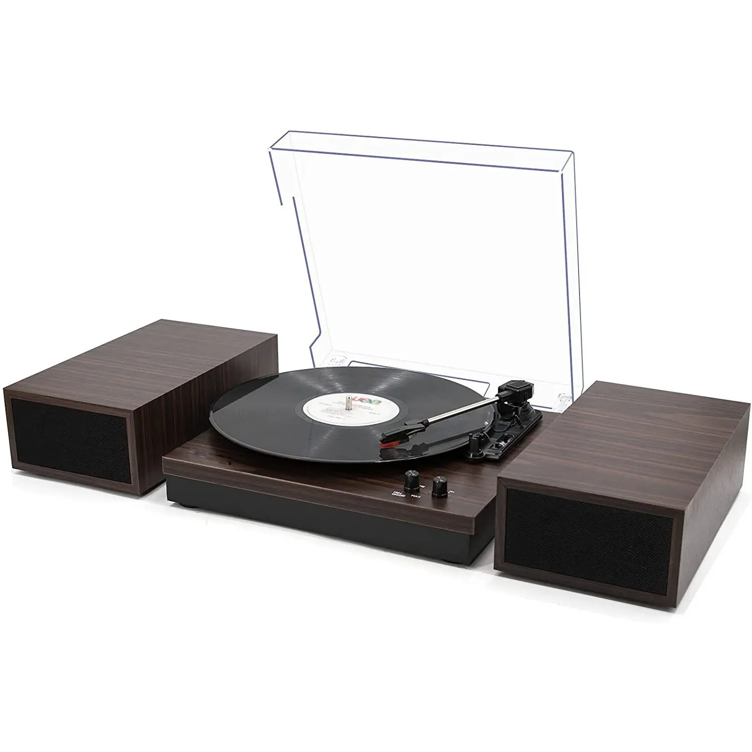 Retro Wooden Vinyl Record Player Turntable with Bluetooth Connectivity and Stereo Speakers