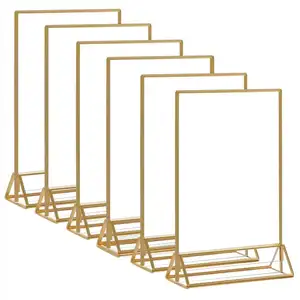 5x7 4x6 8,5x11 soporte de señal de acrílico dorado soporte de tarjeta de mesa de acrílico transparente soporte de números de mesa de boda de acrílico