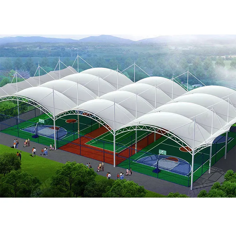カスタマイズスペースフレームスチールトラススタジアムスポーツコートスタンド引張膜構造テントスチール構造フットボールコートテント