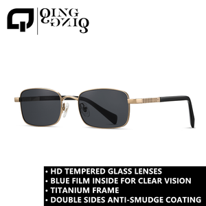 Occhiali <span class=keywords><strong>da</strong></span> sole <span class=keywords><strong>da</strong></span> <span class=keywords><strong>uomo</strong></span> in titanio con lenti in VETRO TEMPERATO ad alta definizione, rettangolari, retrò, anti-UV400, antigraffio, lenti verde chiaro grigio - Product Image 2