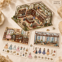 Autocollants de scène miniature 3D personnalisés DIY, thème café victorien, bibliothèque, maison de poupée shabby chic, livre d'autocollants créatifs