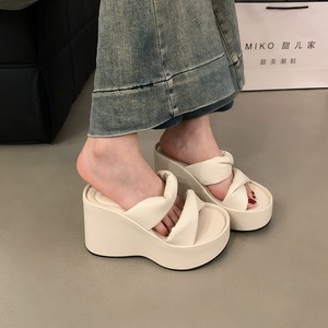 Silver Wedge High-grade Slippers Women's Summer Wear High-rise Thick Bottom <b>Small</b> Non-slip Beach - Product Image 2