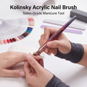 Ensemble de pinceaux à ongles en acrylique Kolinsky de qualité salon, 9 tailles, manche en bois marbré coloré pour la manucure artistique - Product Image 5