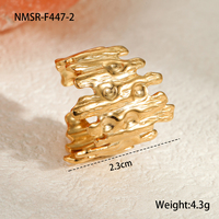 Cincin Lebar Geometris Vintage Berongga dari Baja Anti Karat Lapis Emas 18K, Model Terbuka Tebal Tak Beraturan untuk Wanita