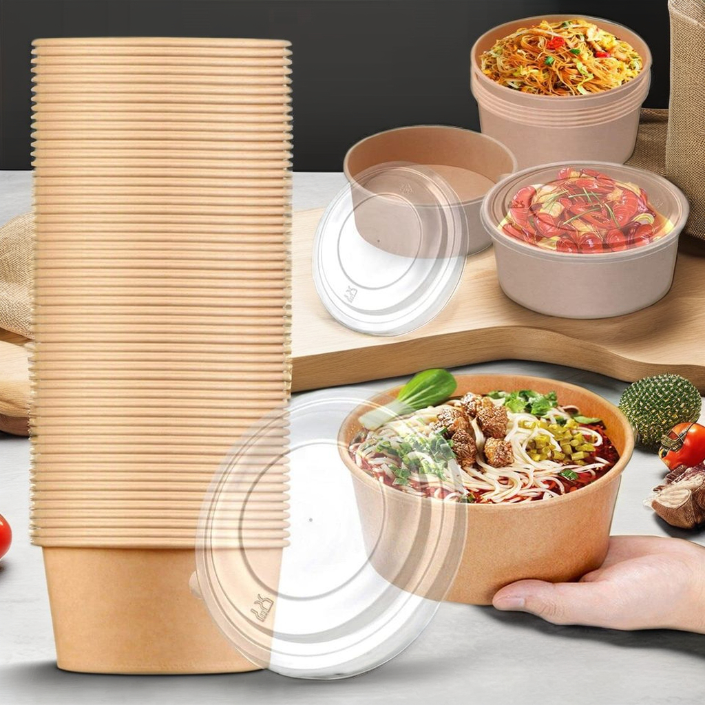 Wholesale Factory-Priced Paper Plates & Bowls with Lid Good Quality Craft Paper Hot Sale for Catering Snack Takeout for Noodles