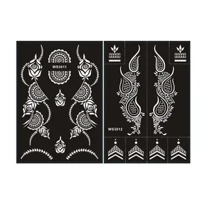 Nhà Máy Cửa Tùy Chỉnh Henna Stencil Nhiều Thiết Kế 3 Lớp Henna Stencil Đen Henna Hình Xăm Stencils Hình Xăm