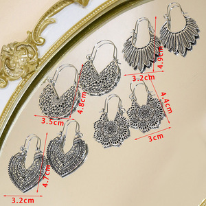 Pendientes Colgantes Bohemia para Mujer, Diseño de Hoja y Flor en Plata Antigua, Joyería de Fiesta, Aleación, Forma de U, Pendientes de Moda - Product Image 3