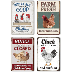Panneau métallique rétro pour poulailler, inscription « Bienvenue dans notre poulailler, nous sommes tous des poulets fous », décoration murale pour les amateurs de poulets de <span class=keywords><strong>ferme</strong></span>, décoration intérieure - Product Image 5
