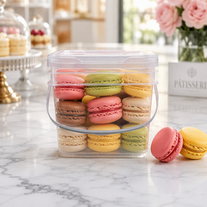Seau en plastique PP transparent carré de couleur personnalisée avec couvercle, empilable, pour le stockage de bonbons et d'ingrédients de pâtisserie - Product Image 1