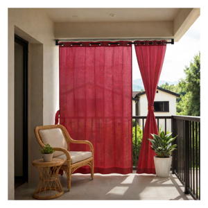 Robin Red <b>Eyelet</b> Outdoor <b>Curtains</b> 180 GSM with Rich Vibrant Red Shade and Light Filtering Fabric for Stylish Balcony Patio - Product Image 1