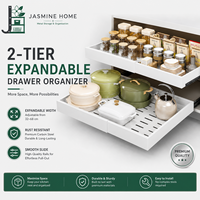 Organisateur de cuisine à 2 niveaux de grande capacité, étagère de rangement ajustable pour armoire, pour casseroles, bocaux, bouteilles et articles de garde-manger