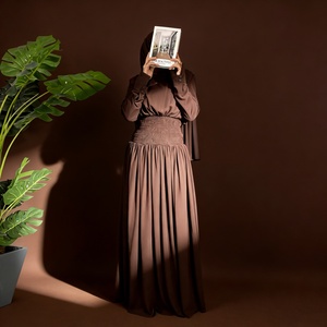 New Arrival Ramadan Spring Wedding Elegant Modest Polyester Chiffon Dress for Women-<b>Long</b> Length Pleated Waist Large Hem <b>Matching</b> - Product Image 4