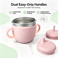 Botol Minum Anak dari Baja Anti Karat dengan Dua Pegangan Mudah Digenggam, Desain Anti Bocor untuk Bayi dan Balita Bentuk Lingkaran