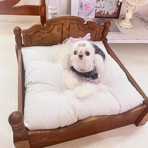 Lit rétro en bois massif pour petits chiens avec fermeture à bouton Maisons et meubles OEM pour animaux de compagnie pour chats maltais du Yorkshire - Product Image 5