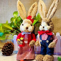 Pâques pastoral coréen fait à la main, en paille lapin mignon, accessoires pour la maison, ornements de magasin, ornements