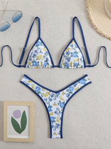 Conjunto de <span class=keywords><strong>Bikini</strong></span> de Dos Piezas con Estampado Floral para Mujer, Espalda Descubierta, Material de Nailon Ecológico, Tanga - Product Image 6