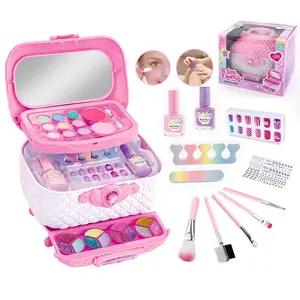 Children Beauty Fashion Princess Cosmetics Toy Non Toxic Girls Make Up Box Brush Mirror Nail Polish Set Pretend Play Makeup Sets