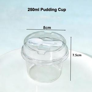 Vaso Redondo para Mousse de 250 ml con Cuchara, Envase Transparente de Plástico PET para Postres, Pastel, Yogur, Pudín, Mousse - Product Image 2