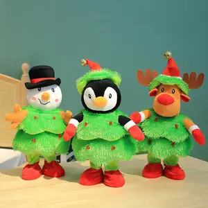 만화 박제 동물 펭귄 엘크 눈사람 봉제 장난감 맞춤형 크리스마스 소리와 가벼운 춤 장식 장난감 어린이 선물