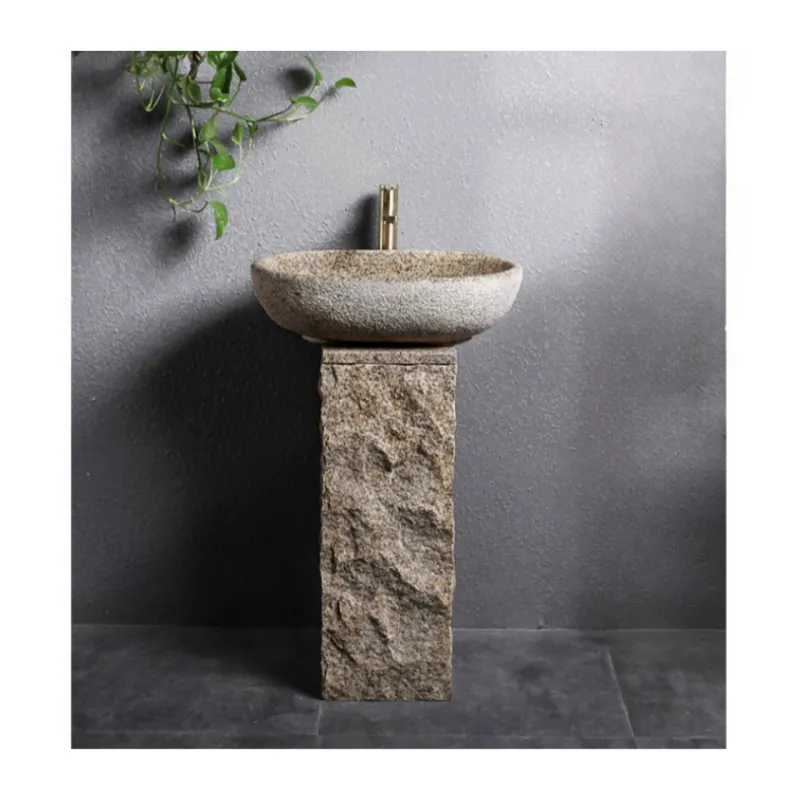 Lavabo de columna de piedra para patio exterior, lavabo de pie, lavabo de mesa de lujo ligero para el hogar