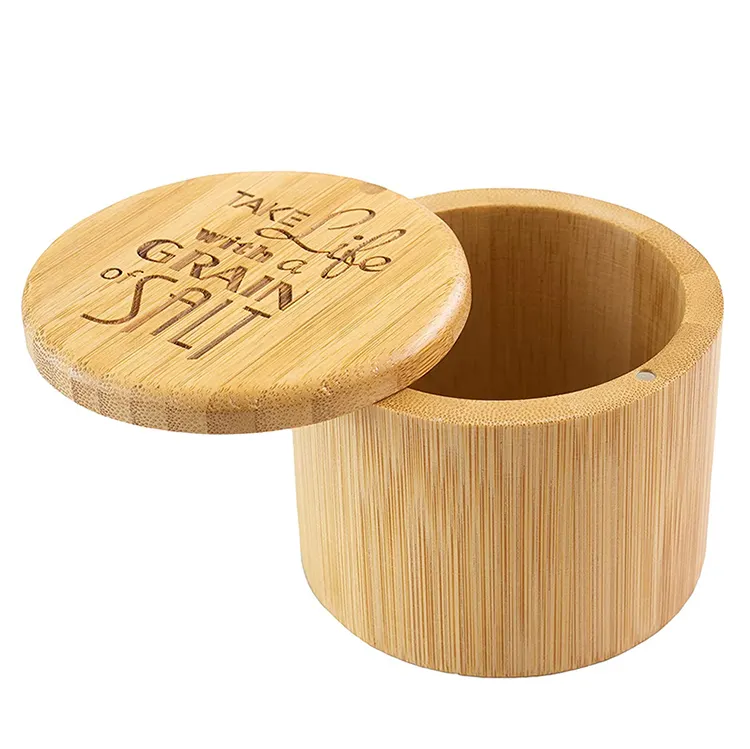 in stock natural storage box with magnetic swivel lid salt container bamboo jar salt cellar