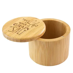 En stock boîte de rangement naturelle avec couvercle pivotant magnétique récipient à sel pot en bambou cave à sel