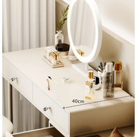 Ensemble de coiffeuse minimaliste style crème entièrement en métal, cadre laqué sans formaldéhyde, miroir à LED annulaire, commode à six tiroirs