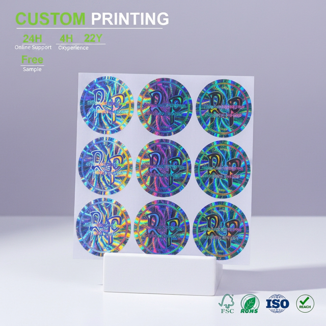Monogrammed Holographic Security Sticker Sheet Circular Anti Counterfeit Sticker With Microtext Band for Product Authentication