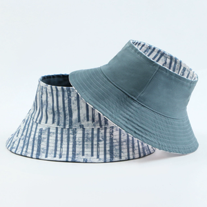 High Quality Fishing Casual Fisherman <b>Bucket</b> <b>Hat</b> Custom Printed Logo Vertical Stripe Cotton Reversible Visor for Men Women - Product Image 4