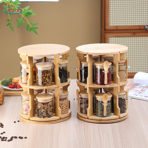 360&deg; <strong>Rotating</strong> <strong>Spice</strong> Bamboo Tabletop <strong>Rack</strong> With <strong>Spice</strong> Jar Set Household High Borosilicate Glass <strong>Rotating</strong> Containers Storage - Product Image 5