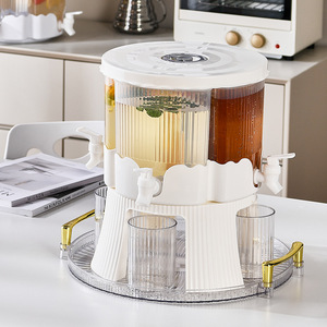 Xoay trái cây nước trái cây xô Set với 4 vòi nước và ly ấm trà truyền <span class=keywords><strong>Pitcher</strong></span> nước giải khát Ấm đun nước Tủ lạnh lạnh uống Dispenser - Product Image 2