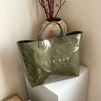 Bolso Tote de PU para Mujer, Moda de Verano, Nuevo Estilo Retro, Gran Capacidad, Cierre Abierto Tipo Gelatina, Papel DuPont, Color Sólido, Poliéster