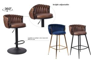 Chaise <span class=keywords><strong>de</strong></span> bar industrielle CARLFORD en cuir PU marron, chaises <span class=keywords><strong>de</strong></span> bar avec base pivotante réglable et en métal, tabourets <span class=keywords><strong>de</strong></span> bar, Sillas <span class=keywords><strong>De</strong></span> <span class=keywords><strong>Barra</strong></span> - Product Image 3