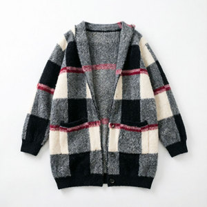 Cárdigan con Capucha para <span class=keywords><strong>Mujer</strong></span>, Abrigo <span class=keywords><strong>de</strong></span> <span class=keywords><strong>Punto</strong></span> con Diseño Vintage a Cuadros, Suéter con Bolsillos y Solapa, <span class=keywords><strong>Tallas</strong></span> <span class=keywords><strong>Grandes</strong></span>, Largo, Personalizado - Product Image 1
