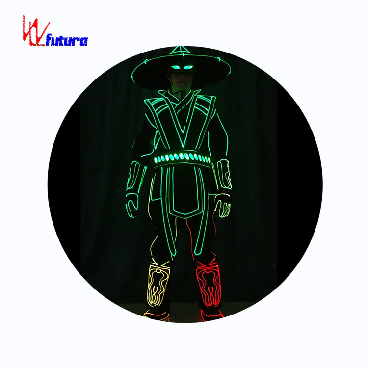 Fiber optik samuray floresan dans gösterisi light up kostüm seti